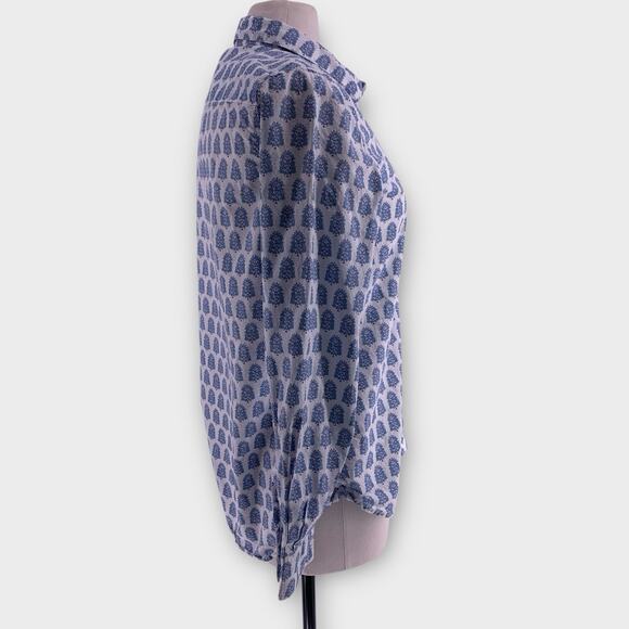 GARNET HILL Blouse Blue Floral Tree Button Up 6 - Picture 3 of 9